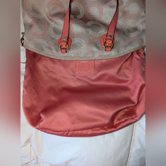 Coach Ashley Dotted Op Art Beige & Coral Satchel Detachable Shoulder Strap - Picture 8 of 9